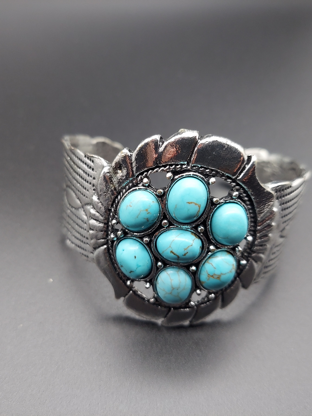 Turquoise Cluster Silver-Tone Cuff Bracelet - Blue